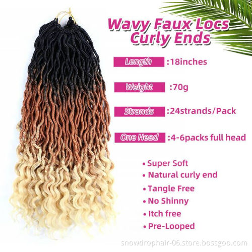 Wholesale White Ombre Green Goddess Synthetic Goddess Faux Locs Crochet Hair Extension Loose Ends Hair Faux Locs With Curly Ends
